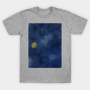 Starry night watercolor mixed media T-Shirt